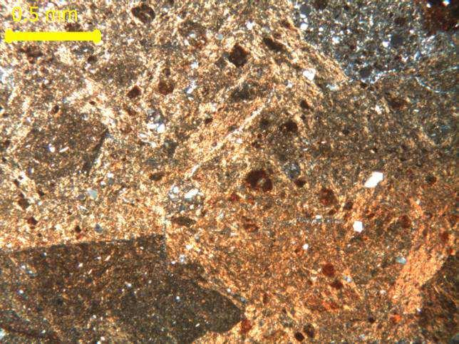 Grog fragment, faint argillaceous inclusions &