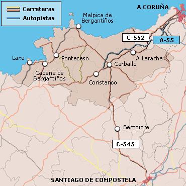 Debido á extensión desta bisbarra e á súa penetración cara a terras do interior, cómpre indicar as claras diferenzas territoriais entre as localidades costeiras de Laxe, Cabana, Coristanco, Corme e