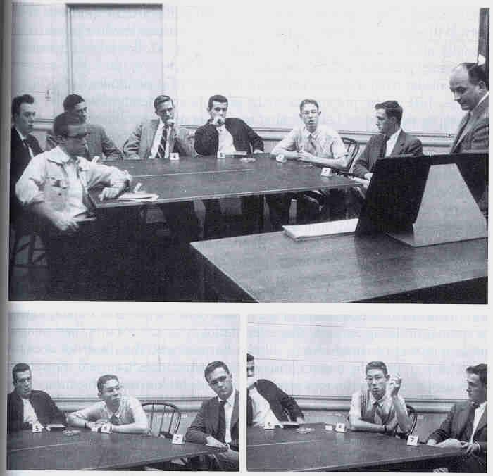 Κοινωνική ψυχολογία (ένα παράδειγμα) (Asch, 1958) Αντίσταση στη γνώμη της πλειοψηφίας (Επάνω): Όλα τα μέλη της ομάδας, εκτός από τον 6ο, είναι συνεργάτες του ερευνητή που έχουν λάβει την οδηγία να