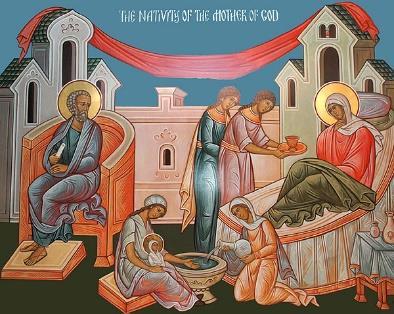 The Gospel reading of Matins is the one read at all feasts of the Theotokos, the famous Magnificat from Saint Luke in which Mary says: My soul magnifies the Lord and my spirit rejoices in God my
