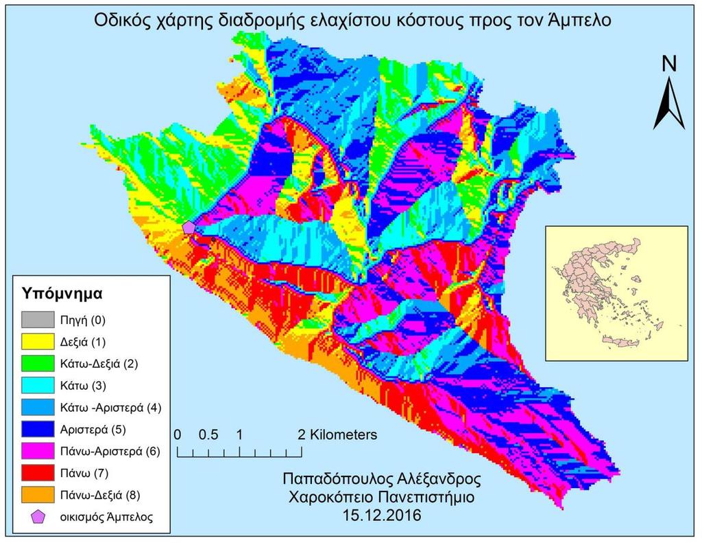 Εικ. 3.5 Οδικός χάρτης διαδρομής ελαχίστου κόστους προς τον οικισμό Άμπελο.