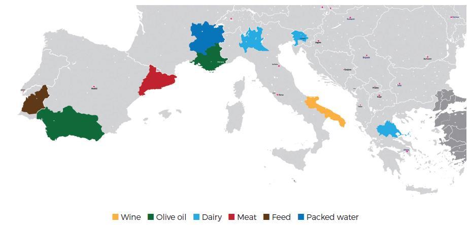 Η μέθοδος PEF και οι κοινωνικοοικονομικοί δείκτες δοκιμάστηκαν σε εννέα αλυσίδες τροφίμων σε συγκεκριμένες περιφέρειες της Μεσογείου: Γαλακτοκομικά (Ελλάδα, Σλοβενία και Ιταλία), Κρέας (Ισπανία),