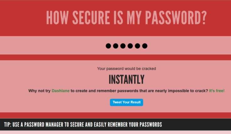 http://howsecureismypassword.net/: έλεγχος «123456» Δρ.