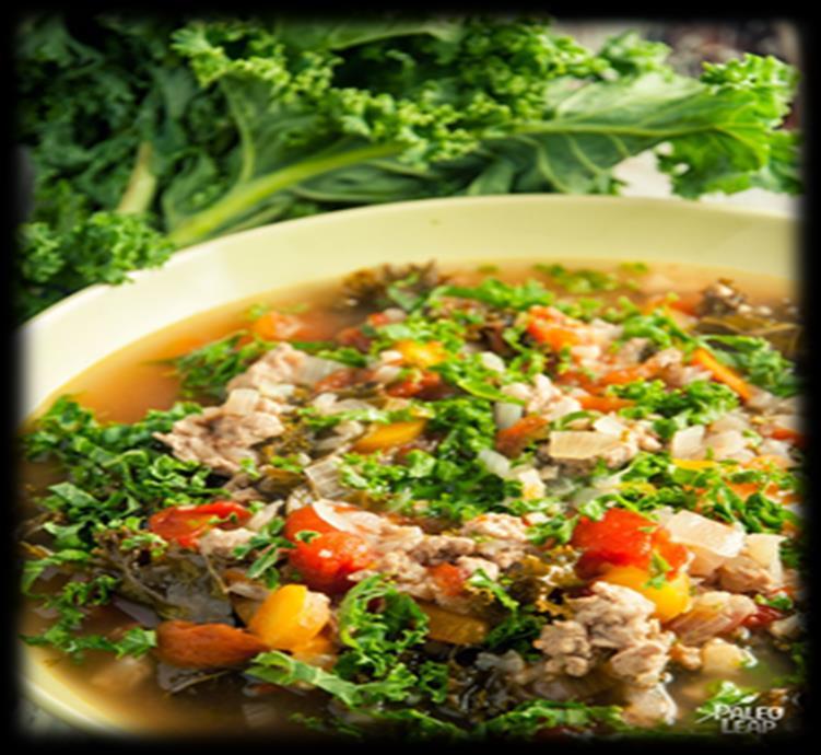 Turkey, Kale, and Cauliflower Soup Recipe SERVES: 4 PREP: 25 min. COOK: 45 min. Ingredients Protein: 37g / 34% Carbs: 28g / 25% Fat: 20g / 41% 1 lb.
