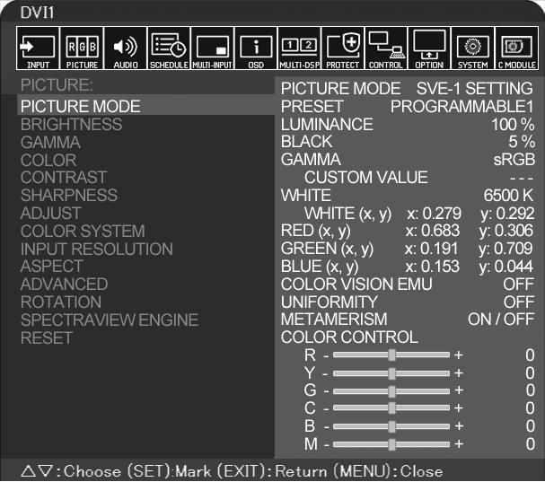Λειτουργία εικόνας Ανάλογα με τη ρύθμιση SPECTRAVIEW ENGINE (ΜΗΧΑΝΙΣΜΌΣ SPECTRAVIEW) στο μενού PICTURE (ΕΙΚΌΝΑ, δείτε τη σελίδα 34) που εμφανίζεται στην οθόνη, διαφέρουν οι επιλογές για τη λειτουργία