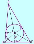 του ΑΒΓ) Ε (ΒΙΓ) + (ΓΙΑ) + (ΑΙΒ) αρ + βρ + γρ ρ(α + β + γ) Ε τρ (όπου ρ η ακτίνα του εγγεγραµµένου κύκλου) αν ΑΗ ύψος του ΑΒΓ και Α