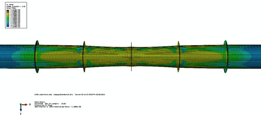in Figures 15 and 16, as well as in Figure 17 was the buckled section in the third bay is displayed.