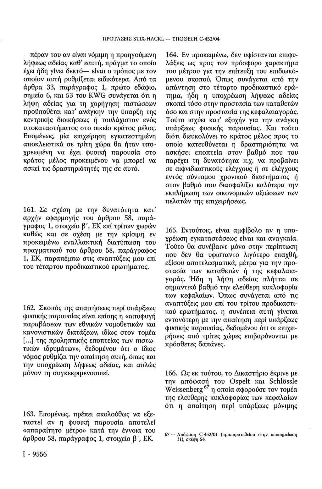 ΠΡΟΤΑΣΕΙΣ STIX-HACKL ΥΠΟΘΕΣΗ C-452/04 πέραν του αν είναι νόμιμη η προηγούμενη λήψεως αδείας καθ' εαυτή, πράγμα το οποίο έχει ήδη γίνει δεκτό είναι ο τρόπος με τον οποίον αυτή ρυθμίζεται ειδικότερα.