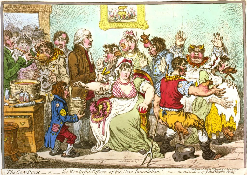 Εικόνα 1 Γελοιογραφία της εποχής για την αγελαδοποίηση Στις αρχές του 20 ου αιώνα, παρασκευάζονται όλο και περισσότερα εμβόλια για διάφορες ασθένειες, ώστε να αποφευχθούν πανδημίες όπως της