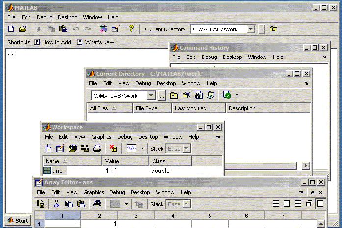 Ο Επεξεργαστής Μητρώων (Array Editor) Το MatLab κάνει εκτεταµένη χρήση των µητρώων γι αυτό και διαθέτει ειδικό παράθυρο για την εµφάνιση και την επεξεργασία τους.