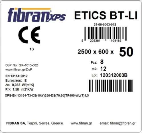 Εφαρμογές Οι σκληρές πλάκες εξηλασμένης πολυστερίνης FIBRANxps ETICS BT εφαρμόζονται σε όλους τους τύπους κτηριακών κατασκευών, ακόμη και σε υγρό περιβάλλον και σε περιπτώσεις που θα φέρουν μεγάλα
