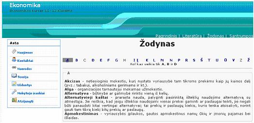 Santrumpos langas Pasirinkus mygtuką Žodynas:, atidaromas langas su sąvokų paaiškinimais pasirenkant žodį 19 pav.