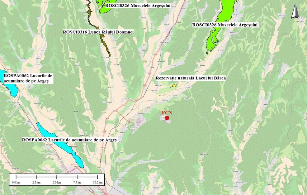 - cca. 10,10 km pana la ROSCI0316 Lunca Raului Doamnei - cca. 11,48 km pana la ROSPA0062 Lacurile de acumulare de pe Arges.