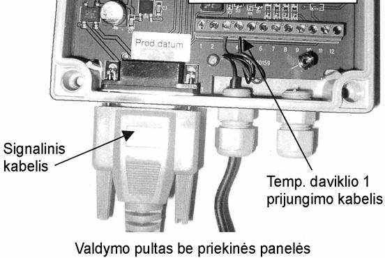 Pasirinkę valdikliui vietą, patikrinkite, kad temperatūros daviklio laidas pasiekia įvorę katile ar akumuliacinėje talpoje, o signalinis kabelis pasiekia degiklio lizdą.