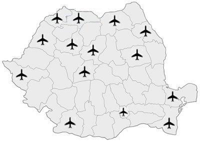 astfel: un aeroport internaţional de marfă şi călători (inclusiv trafic intern), care preia aproape jumătate din trafic - Otopeni; zece aeroporturi deschise traficului intern şi internaţional Băneasa