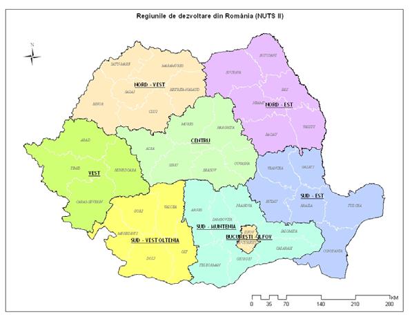 INTRODUCERE* Cele 8 Regiuni de Dezvoltare ale României, stabilite prin Legea nr. 151/1998 a dezvoltării regionale, modificată prin Legea nr. 315/2004, cu respectarea Regulamentului CE Nr.