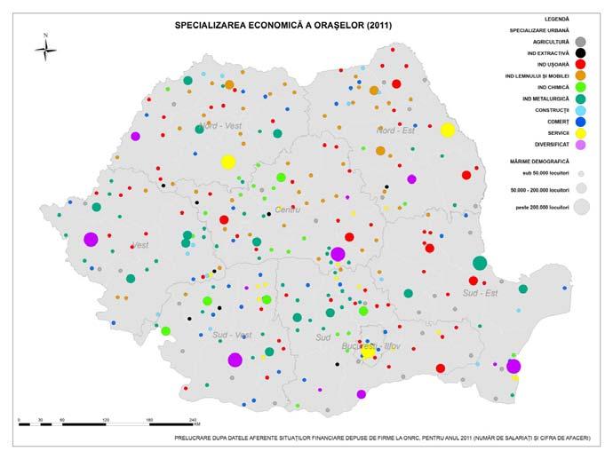 Flămânzi, Sebeș sau Vișeu de Sus sunt specializate în prelucrarea lemnului, orașele Adjud, Azuga sau Zărnești sunt specializate în fabricarea hârtiei, în timp ce orașele Cehu Silvaniei, Gherla,