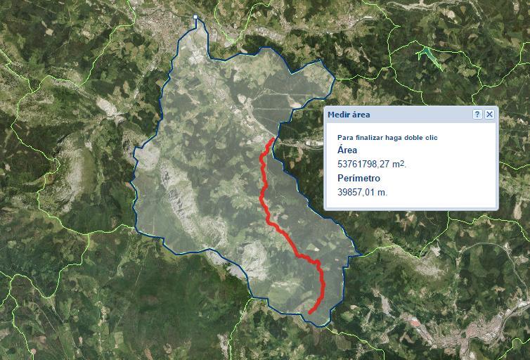 Irudia 3-43. Arrazola ibaiak hartzen duen azalera totala, URA Agentziako Visor Gis. Okupaturiko azalera totala aurreko irudian urdinez agertzen den sekzio osoa izango da.