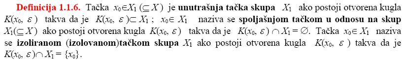 3. Pojmovi udaljeosti tačke od skupa, udaljeosti između dva skupa,ograičeog (eograičeog) skupa, ograičeog (eograičeog) preslikavaja/fukcije (i, specijalo, ograičeog/eograičeog iza) i dijametra skupa