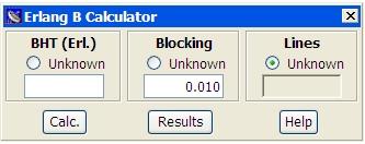 ERLANG B WEB Erlang B kalkulator Busy Hour Traffic (Promet glavnog sata) Vjerojatnost blokiranje prometa