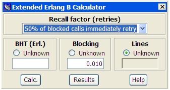 EXTENDED ERLANG B WEB Extended Erlang B kalkulator Dodatna mogućnost specificiranja Recall Factor-a Korisnici koji nakon
