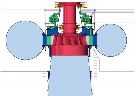 ( Hidroelektrane) List: 9 Presjek kroz Francisovu turbinu Kaplanove turbine spadaju u reakcijske (pretlačne) turbine s aksijalnim protokom vode koja iz spiralnoga kućišta prolazi kroz statorske, a