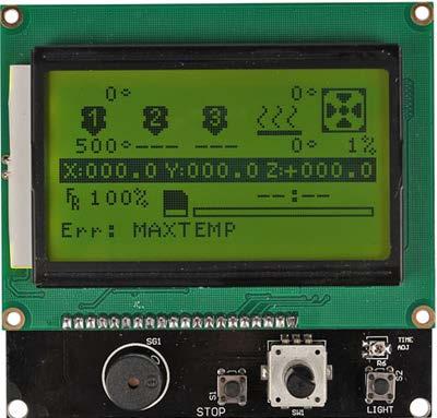 6.6.2. LCD-zaslon Slika 6.6.2 prikazuje vgrajen LCD-zaslon. Zaslon ima vgrajen bralec SD medijev, enkoder, piezo zvočnik in dve tipki za nadzor tiskalnika.