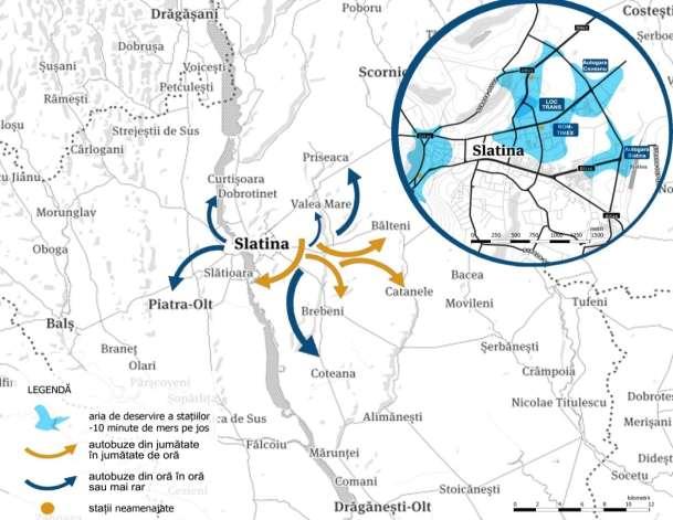 Figură 59 Transportul ȋn comun privat legătura cu aşezările periurbane 134 Pe teritoriul orașului există două autogări în partea de est și nord - est: Autogara Slatina pe strada Silozului, în