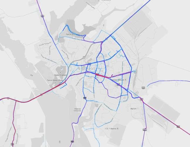 Strategia Integrată de Dezvoltare Urbană a Municipiului Slatina pentru perioada 2014-2020 Figură 62 Frecvenţa deplasărilor cu bicicleta pe trama stradală a municipiului Slatina LEGENDĂ: de la roşu,