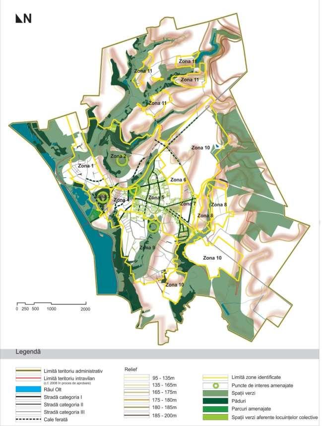 Figură 72 Zonificarea municipiului Slatina din punct de vedere al