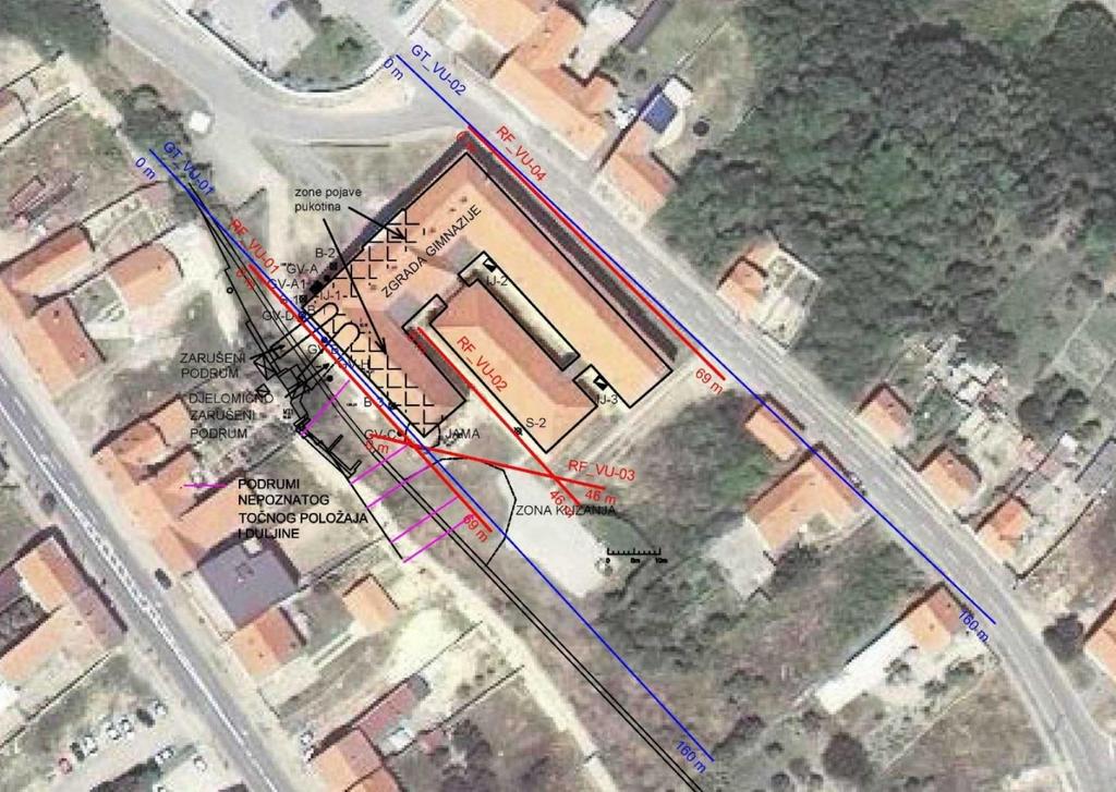 3.1. GEOELEKTRIČNA TOMOGRAFIJA Na istražnoj lokaciji Gimnazije u Vukovaru provedena su ispitivanja geoelektrične tomografije na dva profila na zadanim mikrolokacijama, a njihov raspored prikazan je