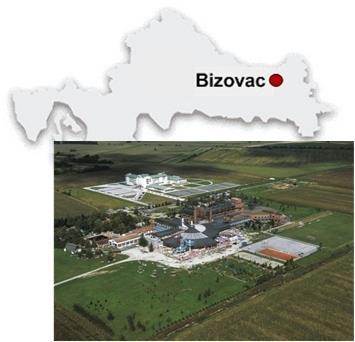 Slika 14. Geografski smještaj Bizovca i prikaz hotela s toplicama [24,26] Koriste se dvije proizvodne bušotine Sla-1 i Biz-4, u jednu se utiskuje voda kako bi se održao ležišni tlak.