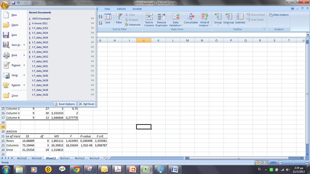 ANOVA με χρήση εργαλείων του EXCEL ΕΆΝ ΔΕΝ ΥΠΑΡΧΕΙ Η ΕΠΙΛΟΓΗ Data analysis**, πως «φορτώνω» τα αντίστοιχα
