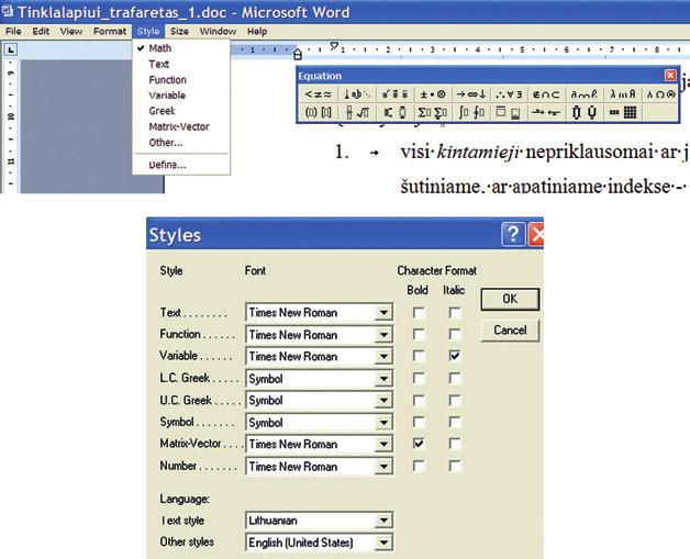 Equation Editor programą Size,