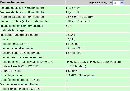 Din programul Bitzer (fig. 8.6) şi fişa tehnică (table 8.