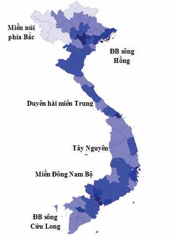 4.18 Bản đồ 4.7 cho biết cácđịa phương có nhóm 20% số hộ giàu nhất Việt Nam - tức là các hộ đượcgọi là hộ trung lưu và hộ giàu.