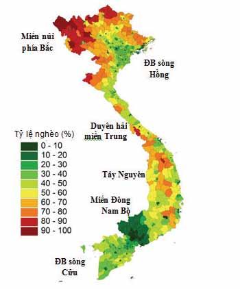 sống dân cư năm 2010. Ghi chú: Tỷ lệ nghèo năm 1999 được lấy từ tài liệu của Minot, Baulch, và Epprecht (2003).