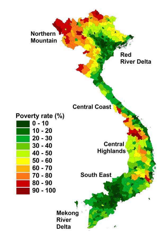 Những thách thức mới nổi: Xu hướng nghèo theo vùng thay đổi và bất bình đẳng tăng Các bản đồ nghèo mới được xây dựng trên cơ sở kết quả Tổng Điều tra Dân số và Nhà ở năm 2009 và VHLSS năm 2010.