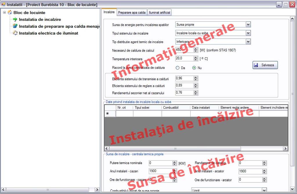 Doset-PEC F5 - Fereastra Instalaţii F 5 FEREASTRA INSTALAŢII (figura 30) Se deschide din meniul Instalaţii sau dând click pe butonul Instalaţii, din bara de butoane.