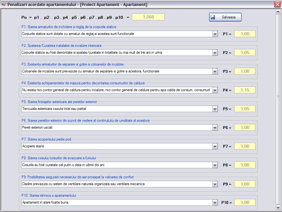 Doset-PEC F6 - Fereastra Penalizări Penalizări acordate apartamentului (figura 38) Pentru penalizările acordate unui apartament sunt dispuse 10 controale de selecţie corespunzătoare celor 10