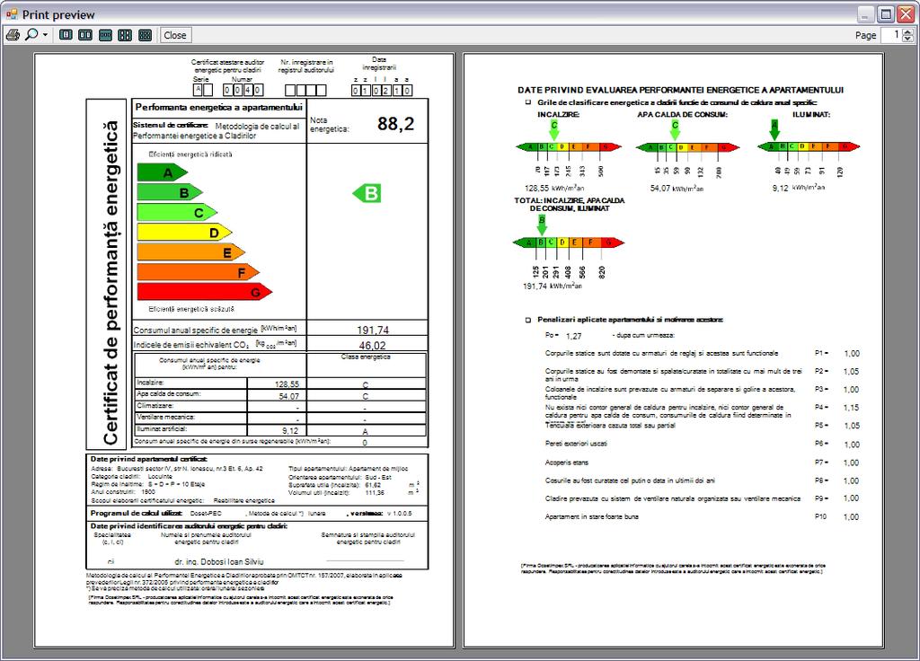 F8 - Fereastra Print-preview Doset-PEC Figura 44 Fereastra Print-preview, Certificatul de performanţă