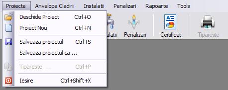 Doset-PEC F1 - Fereastra principală M1 - Meniul Proiecte (figura 2), conţine submeniurile: Deschide proiect (Ctrl + O) permite deschiderea unui proiect salvat anterior (F3); Proiect nou (Ctrl + N)