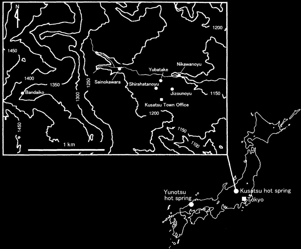 Fig + Sampling sites of sediment samples from Kusatsu hot spring (Fuse and Nagashima,,**2) in