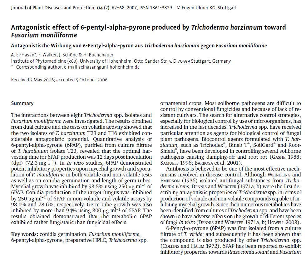 Aromele produse de Trichoderma au un efect inhibitor asupra