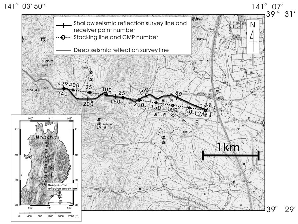 ¹ º» Fig. +. Map showing the location of the shallow seismic reﬂection survey line and stacking line.