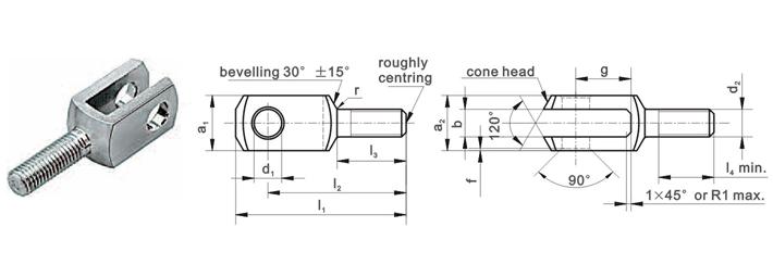 Clevises with Male Thread GM series Part # d 1 g a 1 a 2 b d 2 f l 1 l 2 l 3 l 4 r h9 ±0.5 h11 0.5 ±0.2 ±0.2 ±0.4 ±0.2-0.2 0.15 7.85kg/dm 3 kg GM6x1 6 12 12 12 6 M6x1 0.5 44 37 20 15 0.8 0.015 GM8x1.