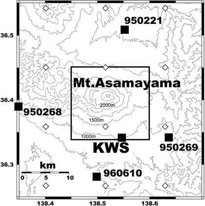 Open diamonds show +* km-grid MANAL. Solid squares show doublefrequency GPS stations which were used for the ionospheric correction.