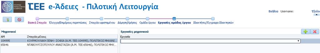 της αίτησής και έχουν υποβληθεί τα απαιτούμενα δικαιολογητικά. 3.2.10 Εργασίες ομάδας έργου Στο στάδιο αυτό δηλώνονται οι εργασίες που αναλαμβάνει κάθε μέλος της ομάδας έργου.