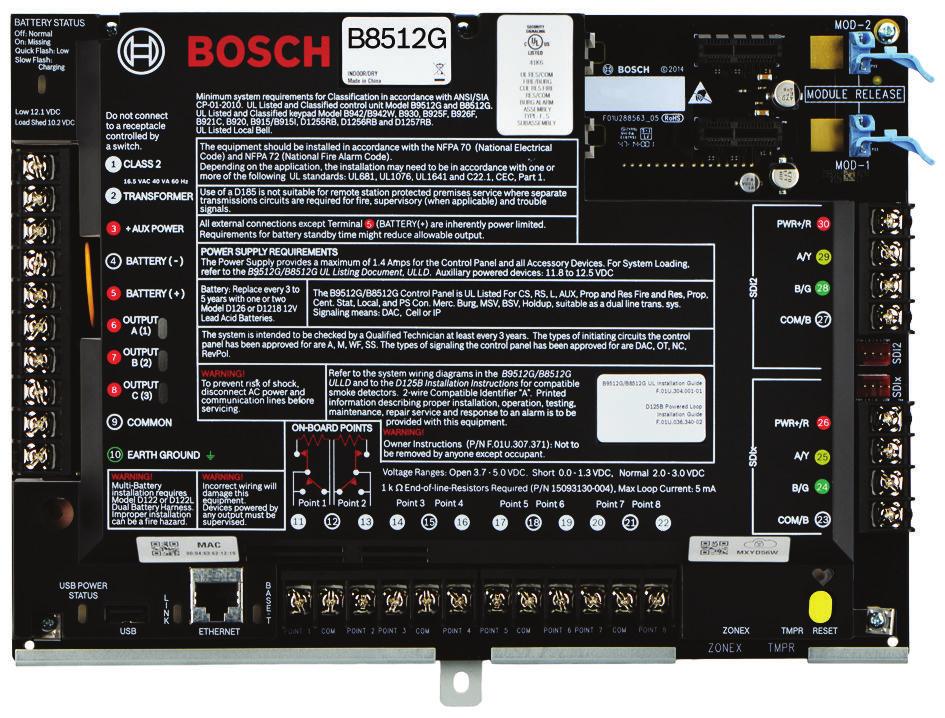 Συστήματα συναγερμού εισβολής Πίνακες ελέγχου B8512G Πίνακες ελέγχου B8512G www.boschsecurity.