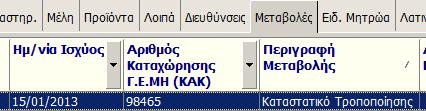 Παράδειγμα: a. Αριθμό Καταχώρησης Γ.Ε.ΜΗ. (ΚΑΚ), b. Ημερομηνία Ισχύος, c.